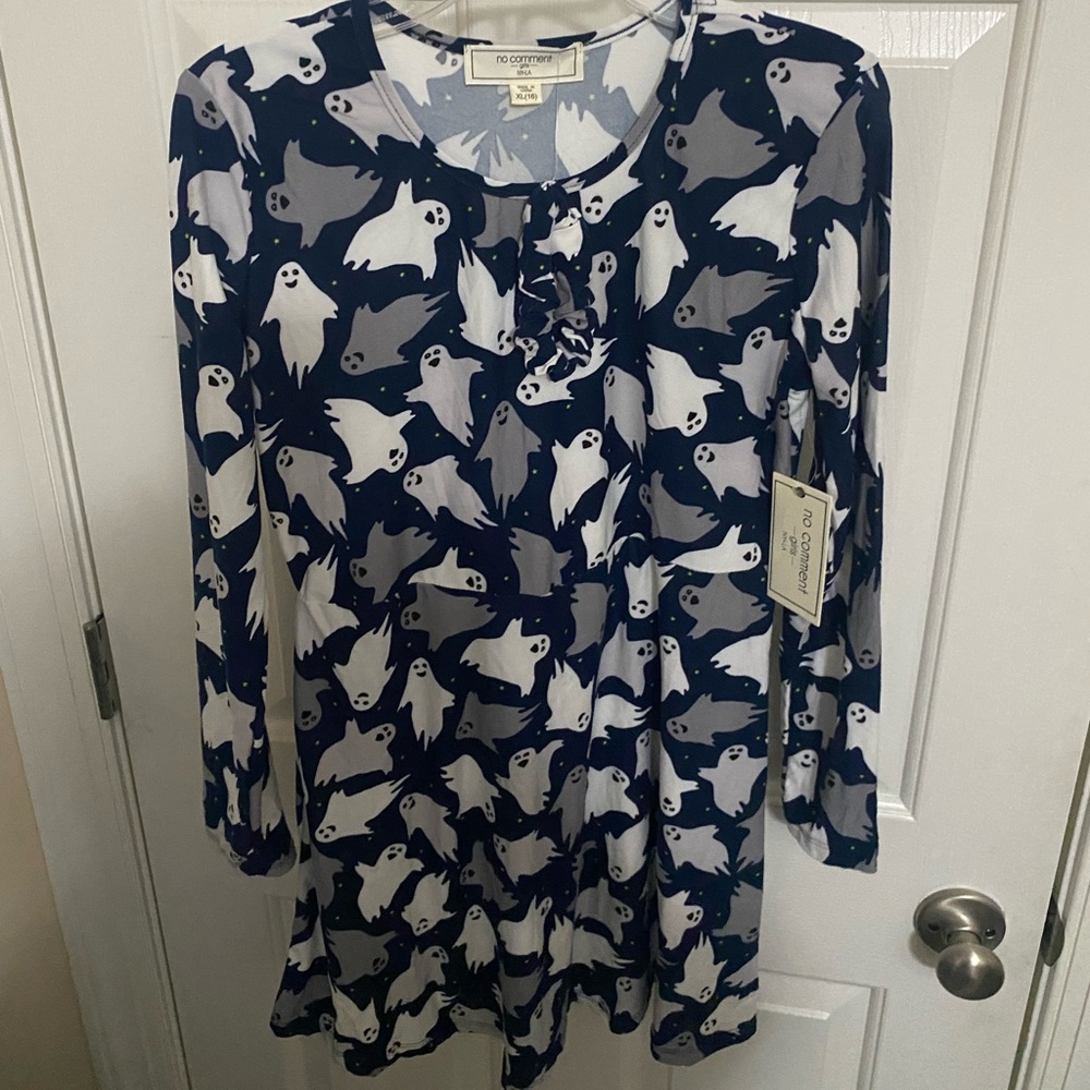 No Comment Girls Blue Ghost Dress & Hair Scrunchie Size XL 16 Fun Party Gift NWT